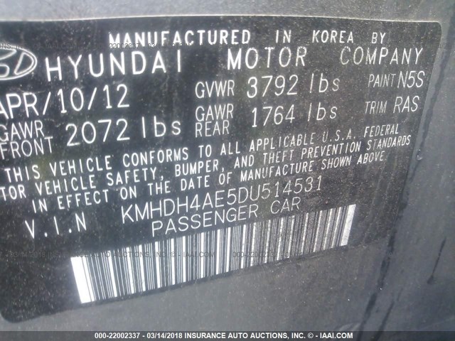 KMHDH4AE5DU514531 - 2013 HYUNDAI ELANTRA GLS/LIMITED SILVER photo 9