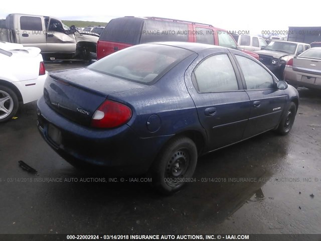 1B3ES46C41D290876 - 2001 DODGE NEON SE/ES BLUE photo 4