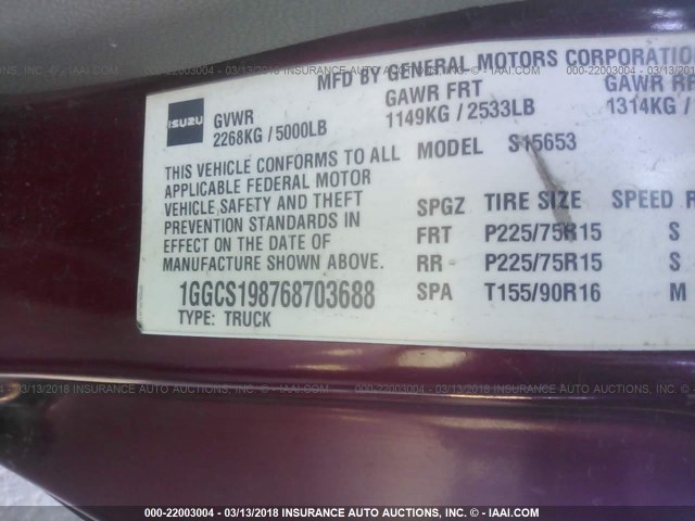 1GGCS198768703688 - 2006 ISUZU I-280 RED photo 9