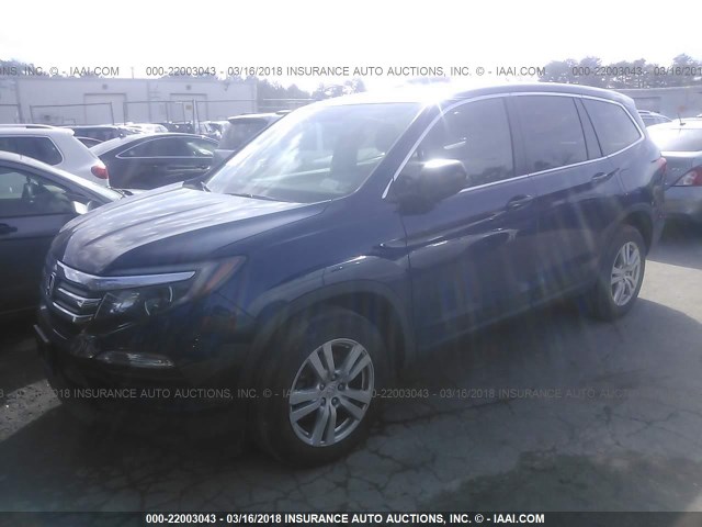 5FNYF6H10GB110446 - 2016 HONDA PILOT LX BLUE photo 2