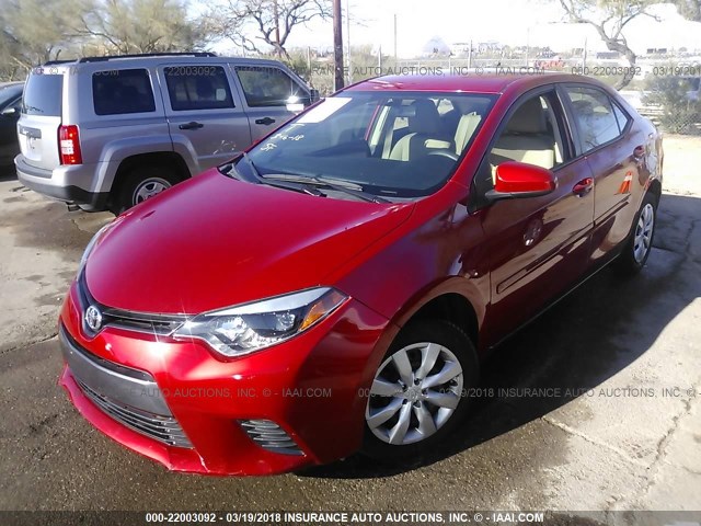 5YFBURHE9FP324547 - 2015 TOYOTA COROLLA L/LE/LE PLS/PRM/S/S PLS RED photo 2