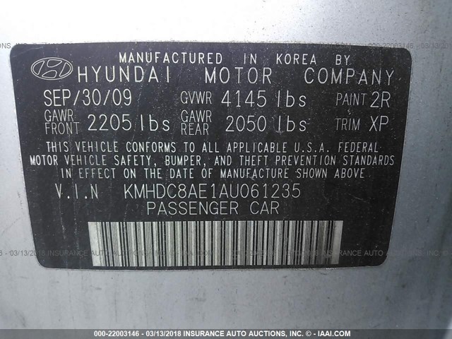 KMHDC8AE1AU061235 - 2010 HYUNDAI ELANTRA TOURING GLS/SE SILVER photo 9