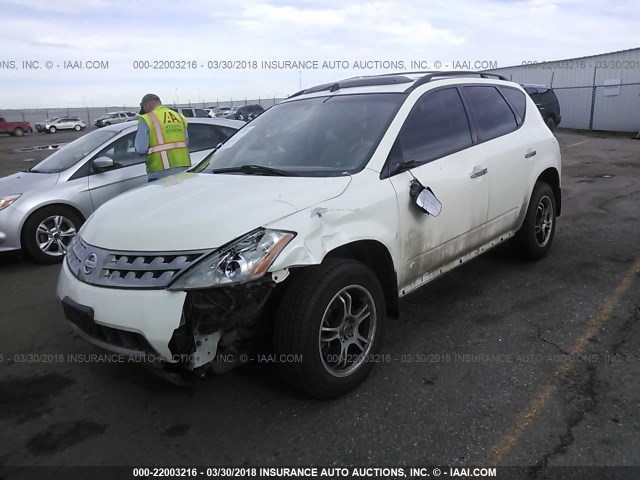 JN8AZ08W66W547285 - 2006 NISSAN MURANO SL/SE/S WHITE photo 2