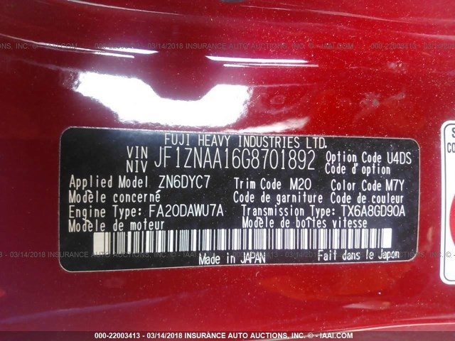 JF1ZNAA16G8701892 - 2016 TOYOTA SCION FR-S RED photo 9