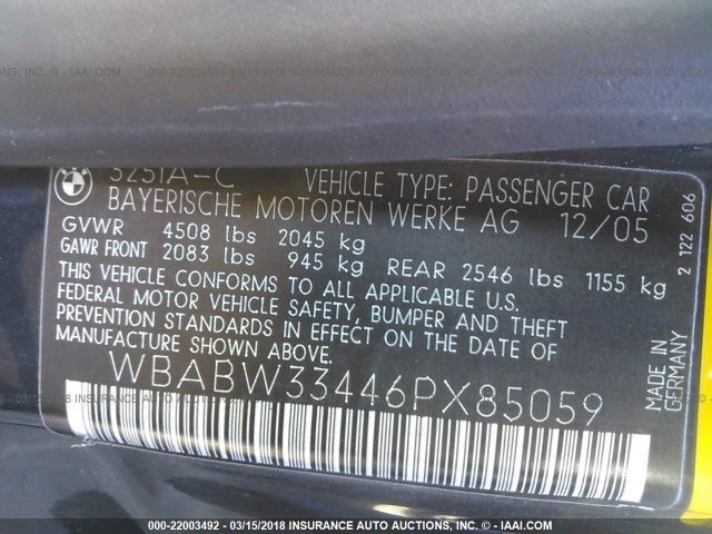 WBABW33446PX85059 - 2006 BMW 325 CI BLUE photo 9