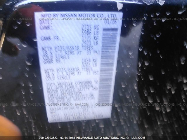 5N1AR2MN0GC616622 - 2016 NISSAN PATHFINDER S/SV/SL/PLATINUM BLACK photo 9