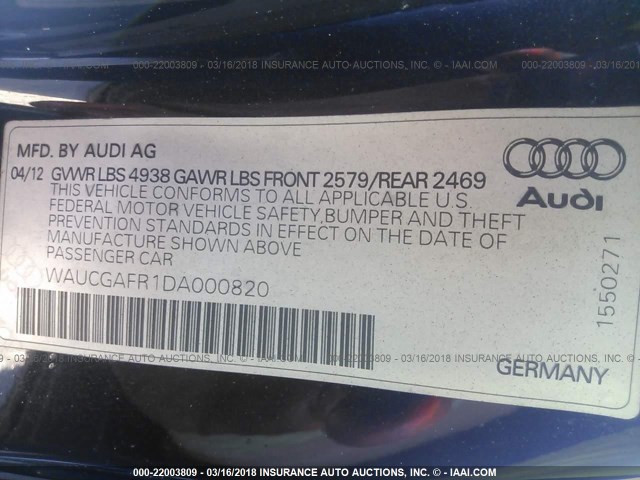 WAUCGAFR1DA000820 - 2013 AUDI S5 PREMIUM PLUS 黑色 照片 9