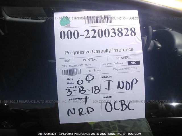 1G2JB12F937123740 - 2003 PONTIAC SUNFIRE Gelb Foto 7