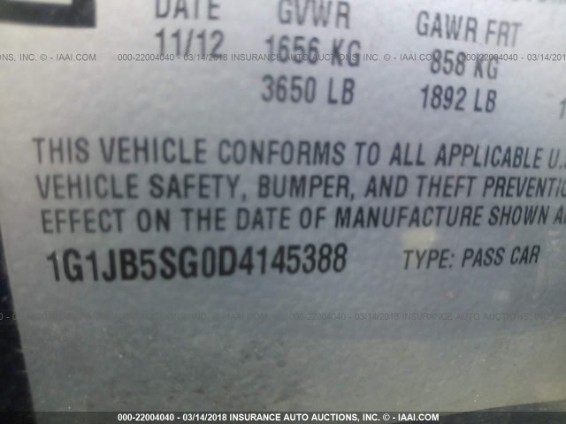 1G1JB5SG0D4145388 - 2013 CHEVROLET SONIC LS ლურჯი ფოტო 9