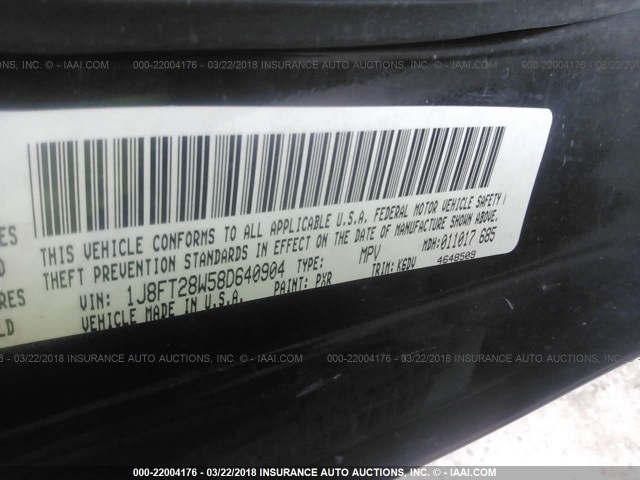 1J8FT28W58D640904 - 2008 JEEP PATRIOT SPORT BLACK photo 9