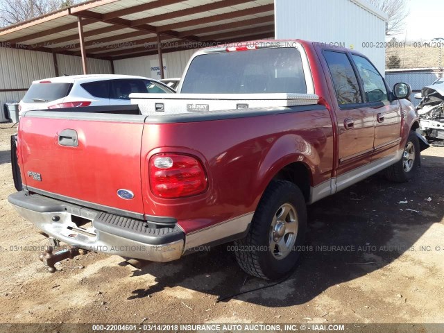 1FTRW07L52KC96520 - 2002 FORD F150 SUPERCREW MAROON photo 4