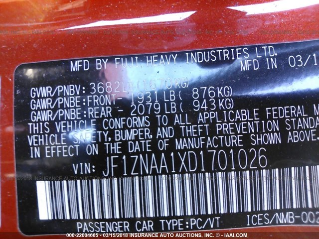 JF1ZNAA1XD1701026 - 2013 TOYOTA SCION FR-S ნარინჯისფერი ფოტო 9