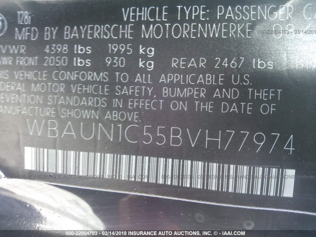 WBAUN1C55BVH77974 - 2011 BMW 128 I BLACK photo 9