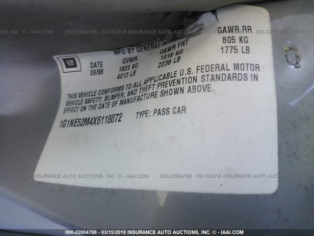 1G1NE52M4X6118072 - 1999 CHEVROLET MALIBU LS 银色 照片 9