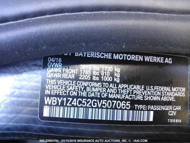 WBY1Z4C52GV507065 - 2016 BMW I3 REX GRAY photo 9