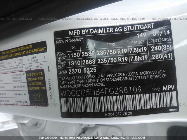 WDCGG5HB4EG288109 - 2014 MERCEDES-BENZ GLK 350 WHITE photo 9