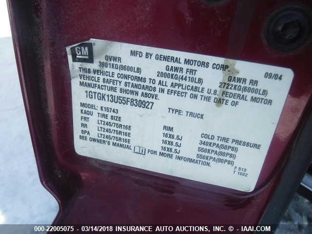 1GTGK13U55F830927 - 2005 GMC SIERRA K1500 HEAVY DUTY RED photo 9