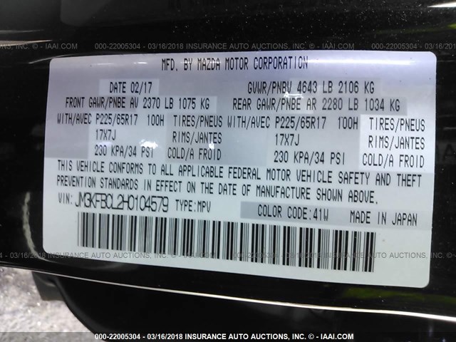 JM3KFBCL2H0104579 - 2017 MAZDA CX-5 TOURING BLACK photo 9