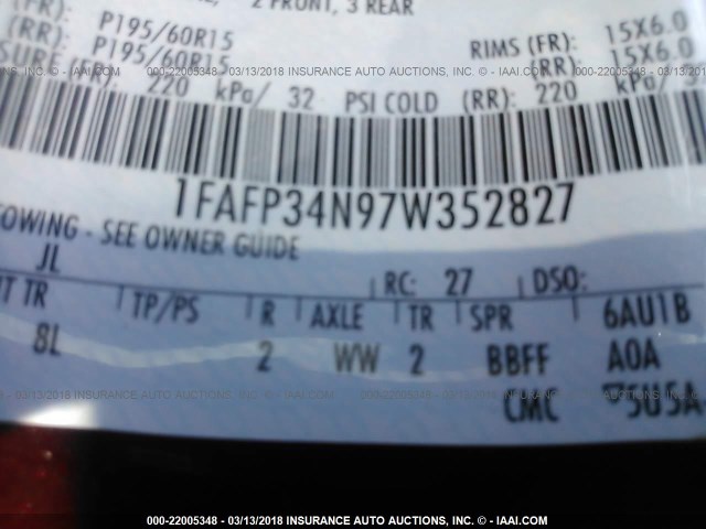 1FAFP34N97W352827 - 2007 FORD FOCUS ZX4/S/SE/SES 红色 照片 9