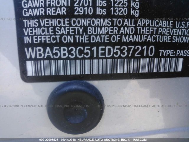 WBA5B3C51ED537210 - 2014 BMW 535 XI SILVER photo 9