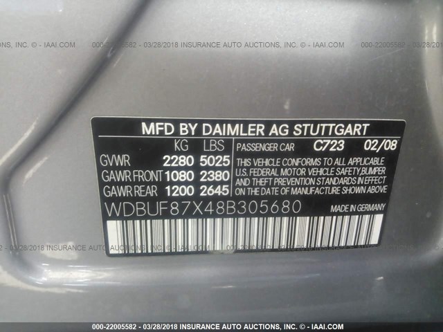 WDBUF87X48B305680 - 2008 MERCEDES-BENZ E 350 4MATIC SILVER photo 9