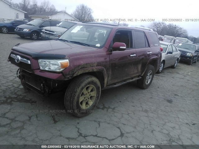 JTEBU5JR8B5064571 - 2011 TOYOTA 4RUNNER SR5/LIMITED/TRAIL BURGUNDY photo 2