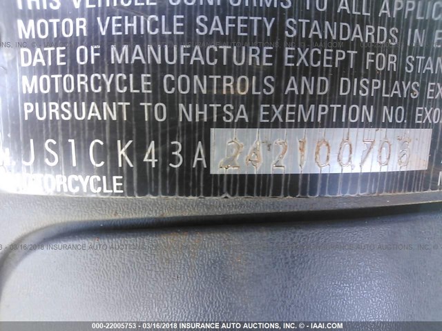 JS1CK43A242100706 - 2004 SUZUKI AN400 K3 GRAY photo 10