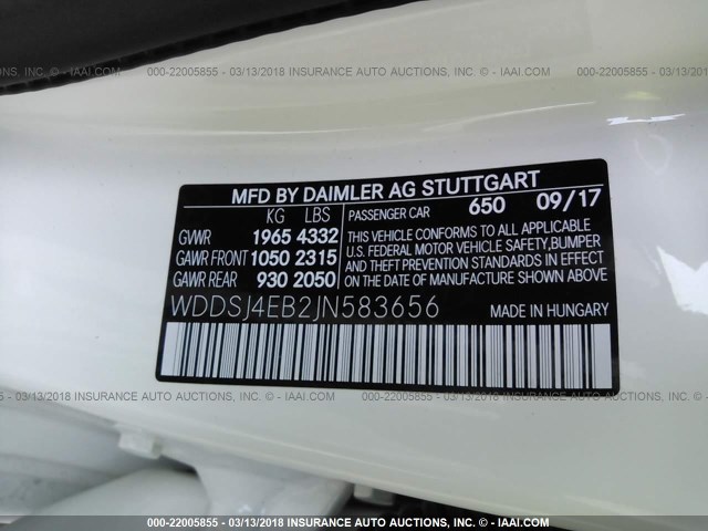 WDDSJ4EB2JN583656 - 2018 MERCEDES-BENZ CLA 250 WHITE photo 9