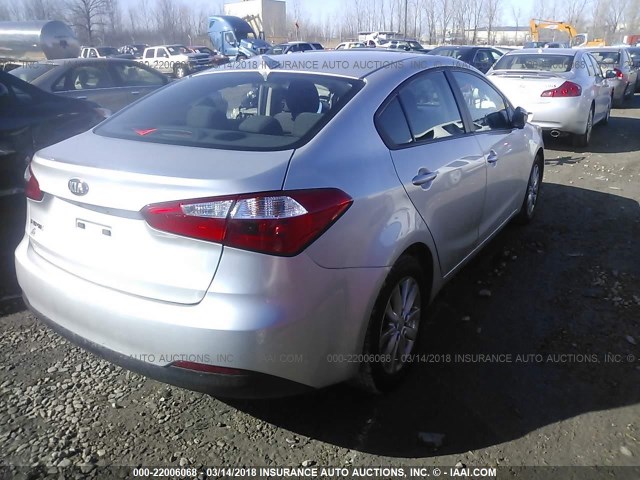 KNAFX4A67E5143406 - 2014 KIA FORTE LX SILVER photo 4