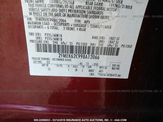 2FMEK62C99BA12066 - 2009 FORD FLEX SEL Qırmızı foto 9