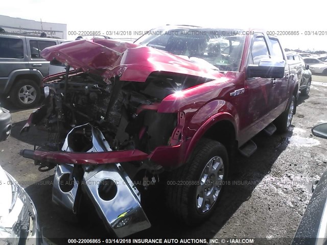 1FTFW1EF6BFD29376 - 2011 FORD F150 SUPERCREW RED photo 2