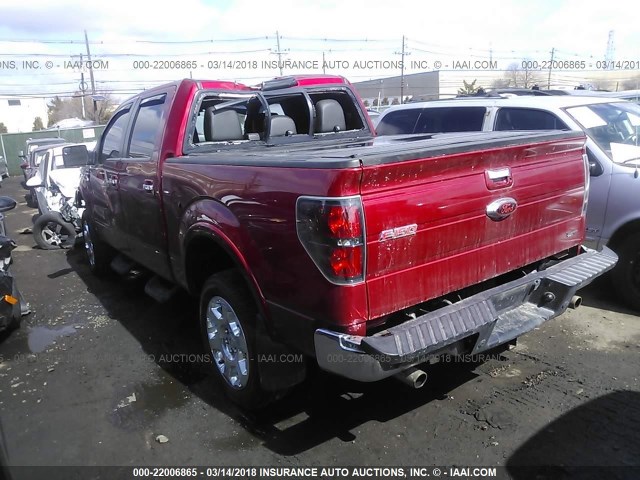 1FTFW1EF6BFD29376 - 2011 FORD F150 SUPERCREW RED photo 3