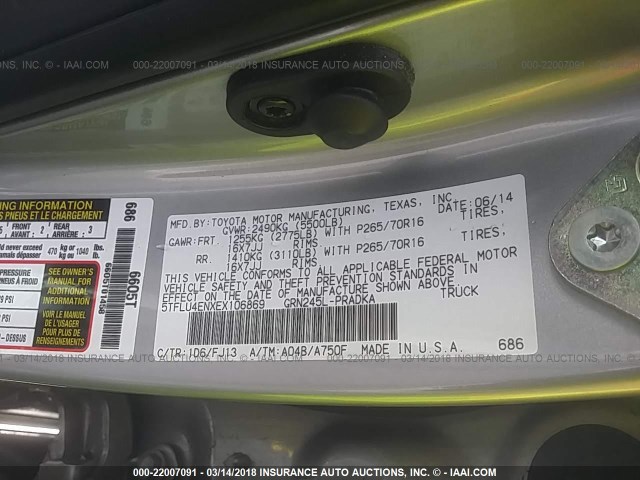 5TFLU4ENXEX106869 - 2014 TOYOTA TACOMA DOUBLE CAB 银色 照片 9