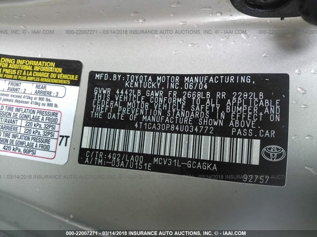 4T1CA30P84U034772 - 2004 TOYOTA CAMRY SOLARA SE/SLE 金色 照片 9