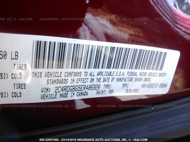 2C4RDGBG5ER406920 - 2014 DODGE GRAND CARAVAN SE RED photo 9