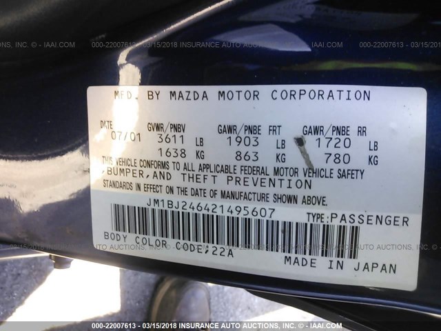 JM1BJ246421495607 - 2002 MAZDA PROTEGE PR5 深蓝色 照片 9