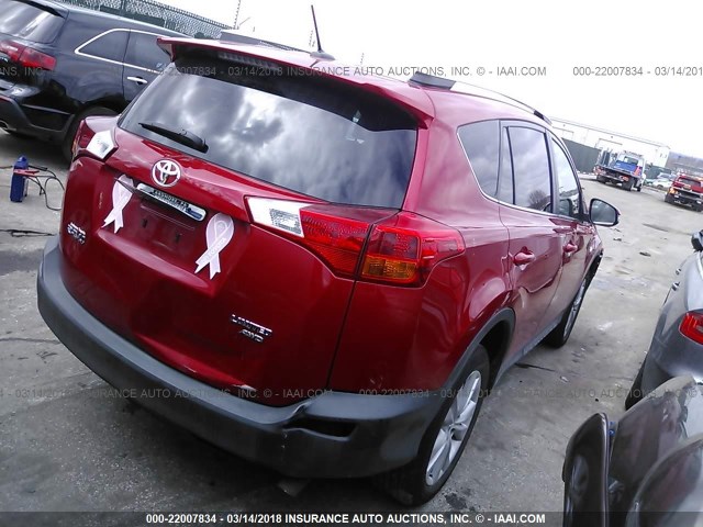 2T3DFREVXFW388707 - 2015 TOYOTA RAV4 LIMITED RED photo 4