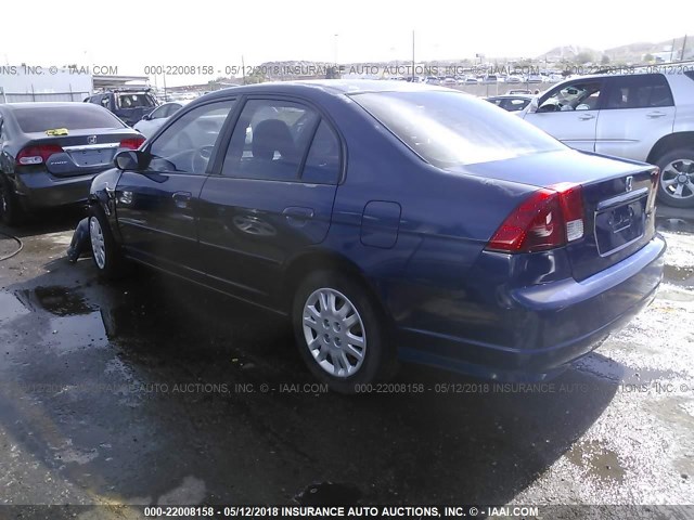 2HGES16515H597866 - 2005 HONDA CIVIC LX BLUE photo 3