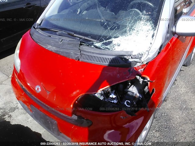 WMEEJ31X18K178386 - 2008 SMART FORTWO PURE/PASSION ORANGE photo 6
