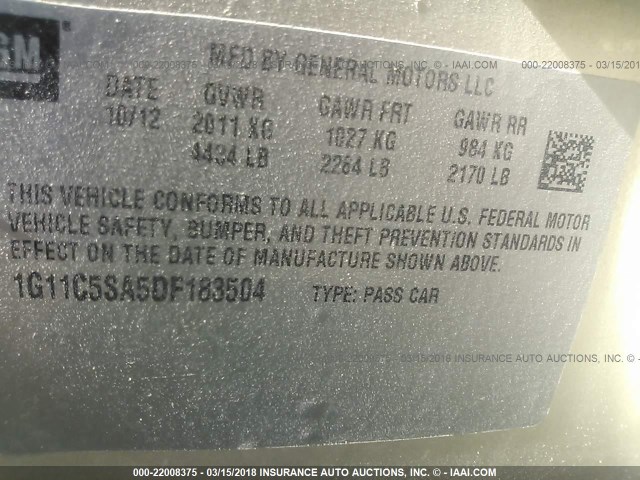 1G11C5SA5DF183504 - 2013 CHEVROLET MALIBU 1LT 棕色 照片 9