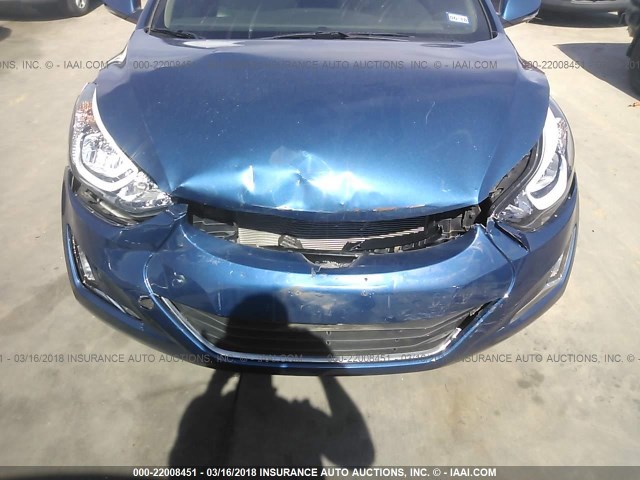 KMHDH4AE5GU564821 - 2016 HYUNDAI ELANTRA SE/SPORT/LIMITED BLUE photo 6