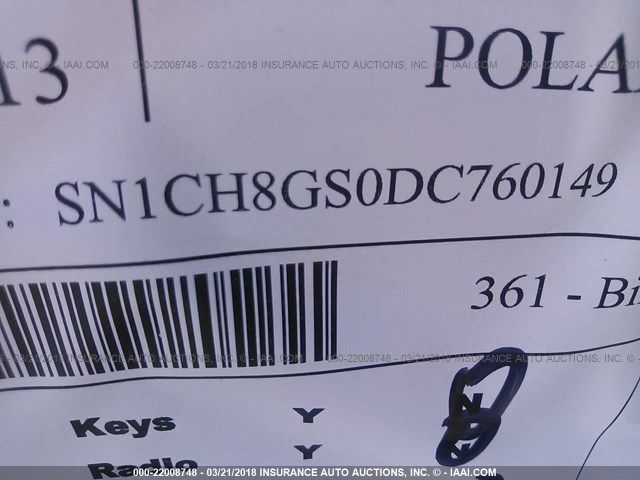 SN1CH8GS0DC760149 - 2013 POLARIS 795CC  BLACK photo 9