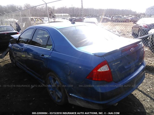 3FAHP0KC4BR158324 - 2011 FORD FUSION SPORT BLUE photo 3