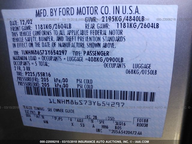 1LNHM86S73Y654297 - 2003 LINCOLN LS 灰色 照片 9