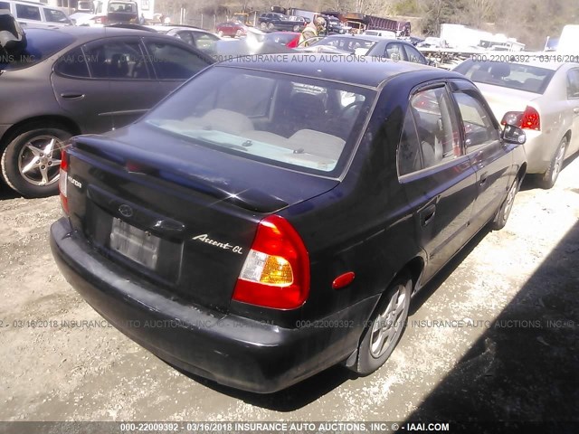 KMHCG45C41U219939 - 2001 HYUNDAI ACCENT GL BLACK photo 4