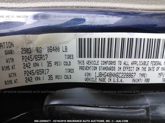 1J8HG48NX6C228867 - 2006 JEEP COMMANDER BLUE photo 9