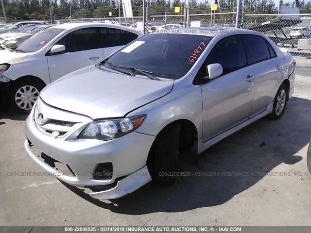 2T1BU4EEXBC611977 - 2011 TOYOTA COROLLA S/LE SILVER photo 2