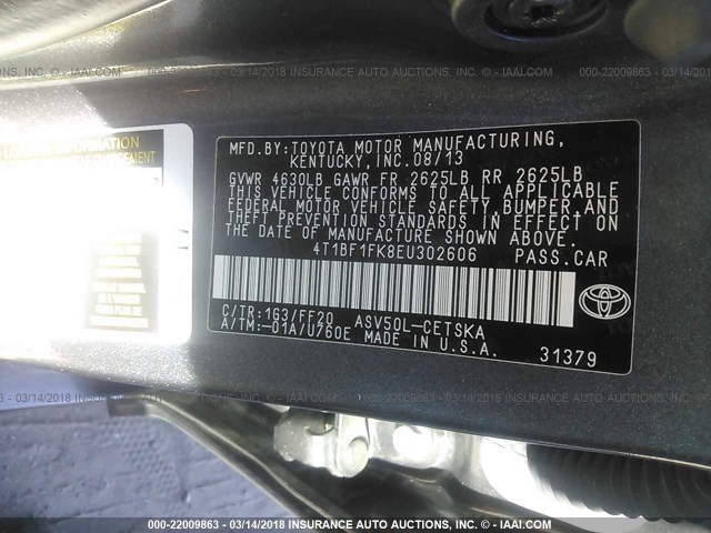 4T1BF1FK8EU302606 - 2014 TOYOTA CAMRY L/SE/LE/XLE 灰色 照片 9