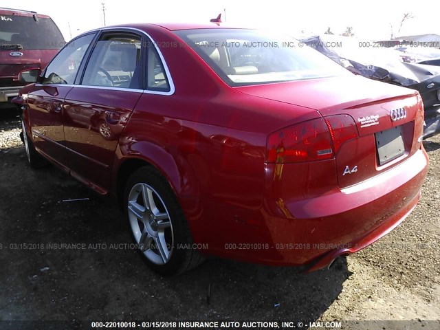 WAUAF78E08A118497 - 2008 AUDI A4 2.0T RED photo 3