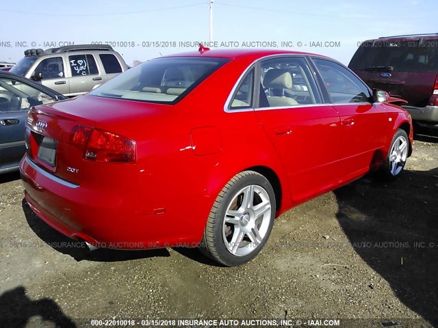 WAUAF78E08A118497 - 2008 AUDI A4 2.0T RED photo 4